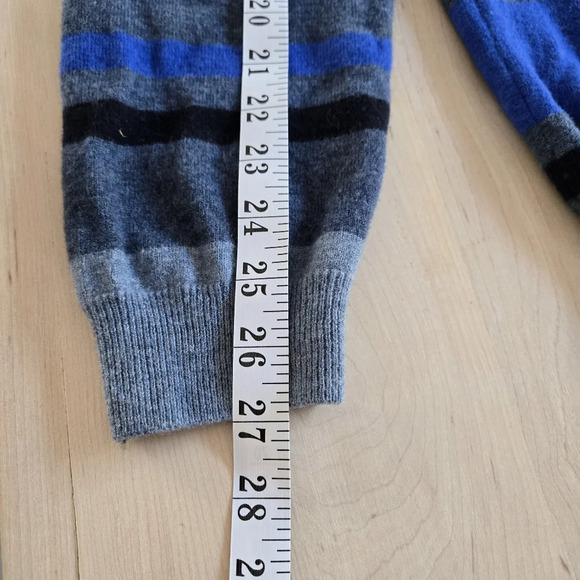 BOSS Lambswoool Striped V-Neck Sweater - Black, Gray, and Blue - Picture 13 of 15